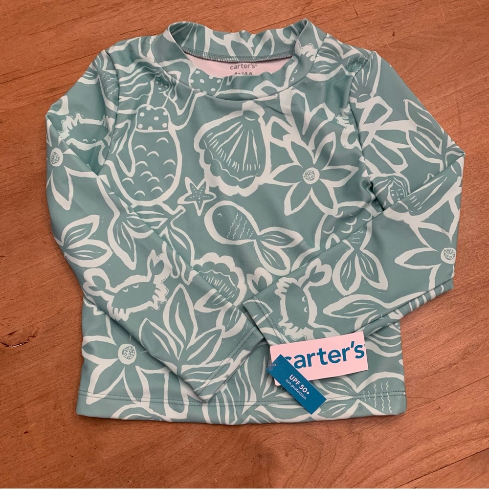 Carter’s Girl’s Rashguard Green Long Sleeve Size 4T